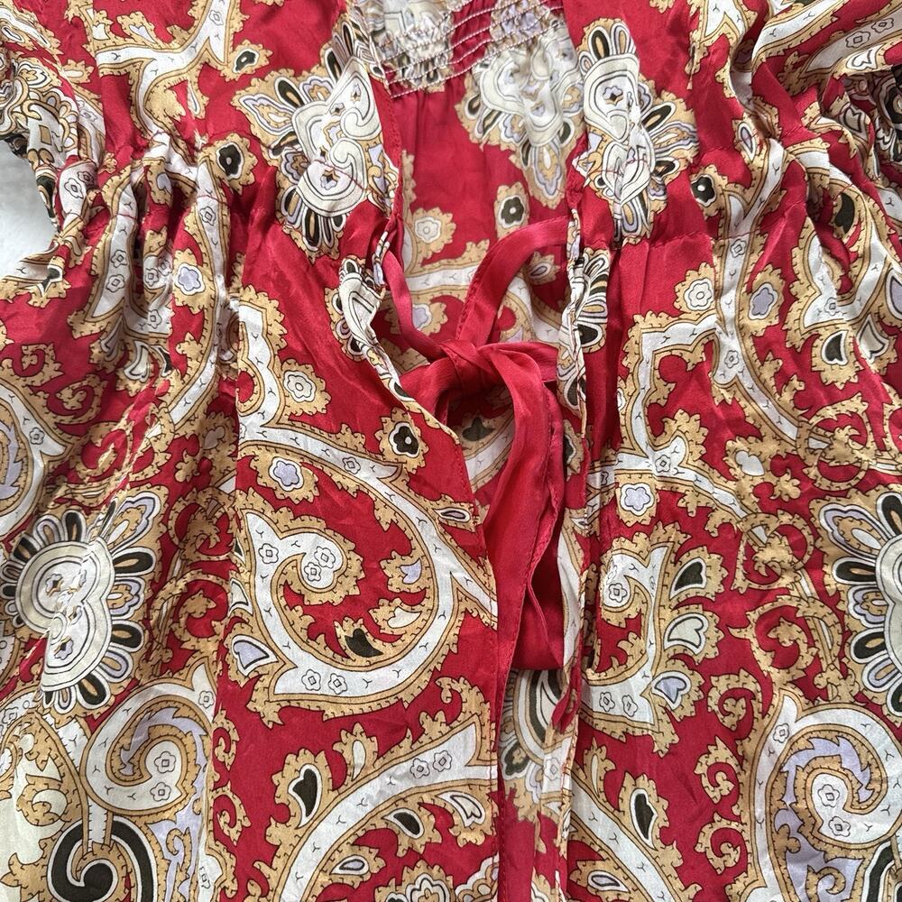 CAbi Silk Red Paisley Kimono Tie Front V Neck Short Flutter Sleeve Top MediumEUC - Picture 3 of 5